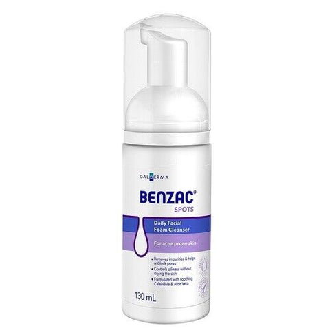 Original Benzac Spots Daily Facial Foam Dermatologically Tested Cleanser 130ml