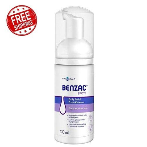 Original Benzac Spots Daily Facial Foam Dermatologically Tested Cleanser 130ml